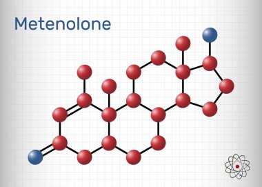 Metenolon, metenolon molekülü. Bu androjen, anabolik steroid. Kafesteki bir kağıt parçası. Vektör illüstrasyonu