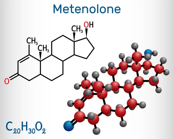 Metenolona Molécula Metenolona Andrógeno Esteroide Anabólico Fórmula Química Estructural Modelo — Vector de stock