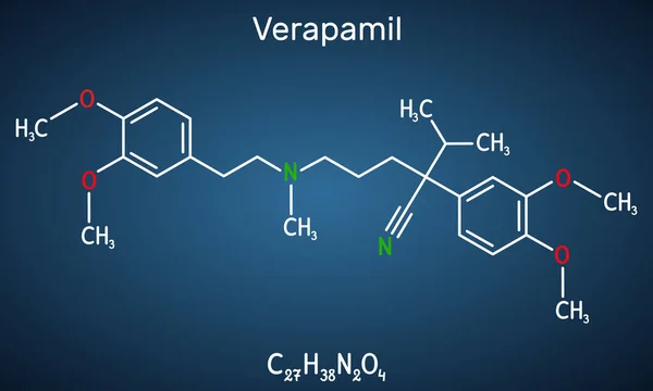 Molekula Verapamilu Blokátor Kalciových Kanálů Používaný Léčbě Vysokého Krevního Tlaku — Stockový vektor