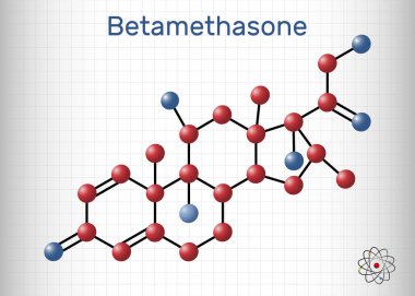 Betamethasone, molekül. Sentetik kortikosteroid, metabolik, bağışıklık baskılayıcı ve iltihap önleyici faaliyetleri olan glukokortikoid. Kafesteki bir kağıt parçası. Vektör illüstrasyonu