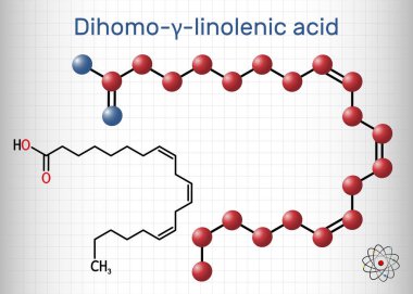 Dihomo--linolenik asit, DGLA molekülü. Bu Omega 6, çoklu doymamış uzun yağ zinciri. İskelet kimyasal formülü. Vektör illüstrasyonu