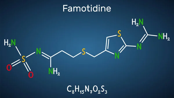 Famotidina Molécula Utiliza Para Tratamiento Enfermedad Úlcera Péptica Acidez Estomacal — Vector de stock