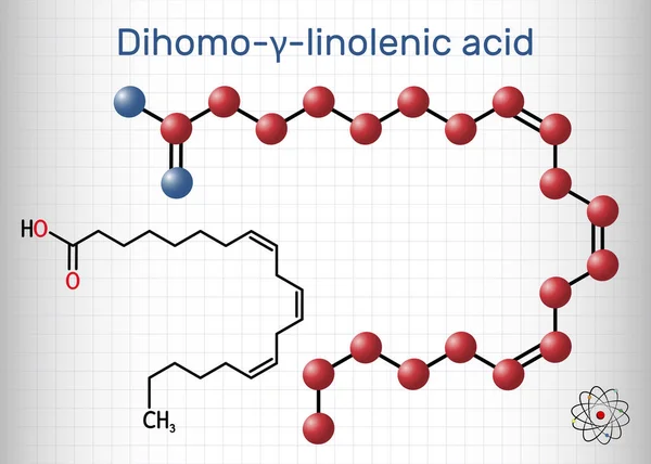 Ácido Dihomo Linolénico Molécula Dgla Omega Ácido Graso Poliinsaturado Cadena — Vector de stock
