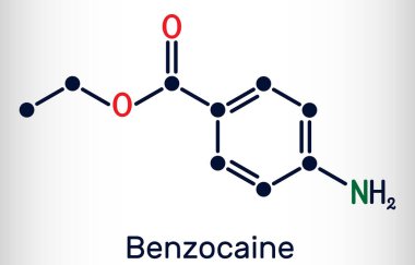 Benzokain molekülü. Bu lokal anestezi. İskelet kimyasal formülü. Vektör illüstrasyonu