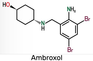 Ambroxol mükoaktif ilaç molekülü. Solunum hastalıklarının tedavisinde kullanılan aromatik amin, sekretertolitik ve sekretertomotorik bir maddedir. İskelet kimyasal formülü. Görüntü