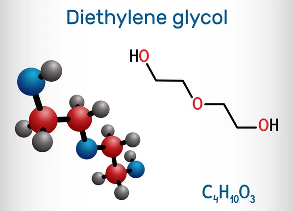 Dietilenglicol Molécula Deg Diol Disolvente Fórmula Química Estructural Modelo Molecular — Vector de stock