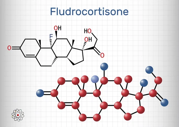 Fludrocortison Molécula Fluorocortisona Corticosteroide Sintético Con Propiedades Antiinflamatorias Antialérgicas Fórmula — Vector de stock
