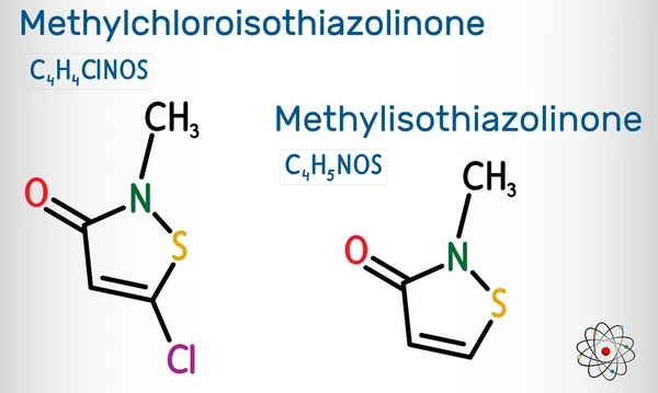 Molekula Methylisothiazolinonu Mit Methylchloroisothiazolinonu Mci Kombinace Těchto Sloučenin Používá Jako — Stockový vektor