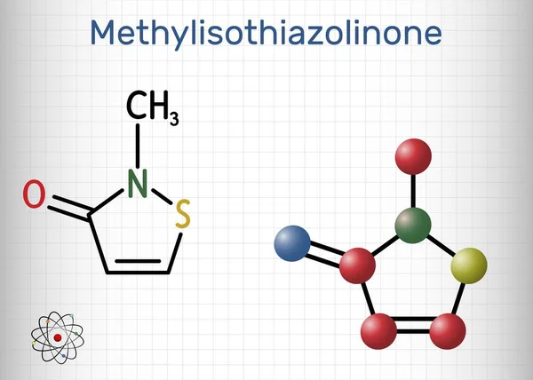 Metilisotiazolinona Mit Molécula Conservante Potente Biocida Conservante Fórmula Química Estructural — Vector de stock