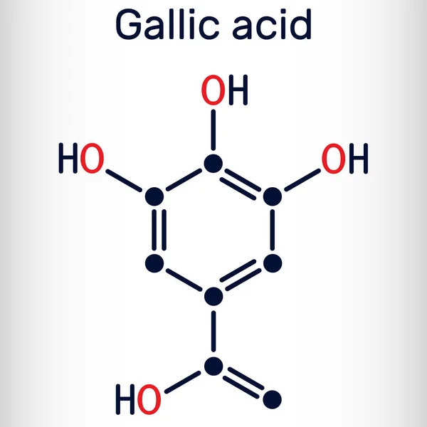 大蒜酸 三羟基苯甲酸分子 是酚酸 存在于果仁 黑醋栗 茶叶和橡木树皮中 骨骼肌化学公式 — 图库矢量图片