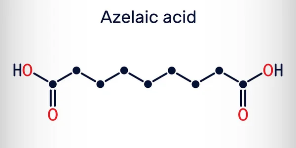 Azelaik asit, AzA, anediyonik olmayan asit molekülü. Doymuş dikarboksilik asit. Birkaç cilt hastalığına karşı etkilidir. Sivilce. İskelet kimyasal formülü. Vektör illüstrasyonu