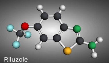 Riluzole benzothiazol nöroaktif ilaç molekülü. Moleküler model. 3 boyutlu görüntüleme. Görüntü