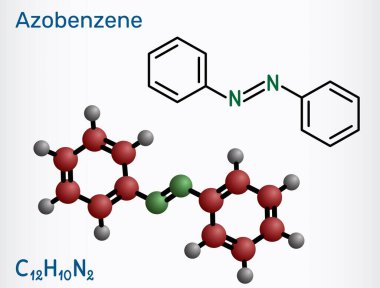 Azobenzen molekülü, fotoswitchable kimyasal bileşiği. Yapısal kimyasal formül, molekül modeli. Vektör illüstrasyonu