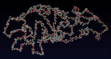 Elastin protein molekülü. Atom dışı matris elastik fiber proteinin yapısal modeli. 3 boyutlu görüntüleme. Görüntü