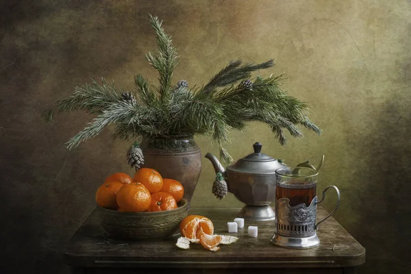 Натюрморт Новогодний Чай — стоковое фото