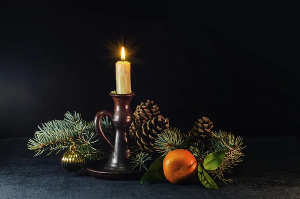 Natürmort koniler ve mandalina ile