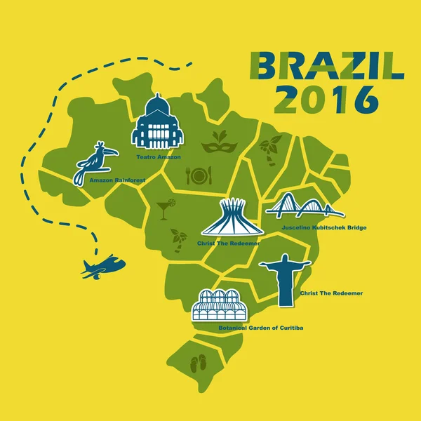 Brasil mapa con texto de 2016 — Vector de stock