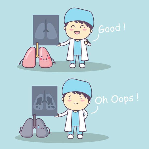 милый мультяшный доктор с рентгеном легких
