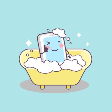 sevimli çizgi cep telefonu alarak duş 