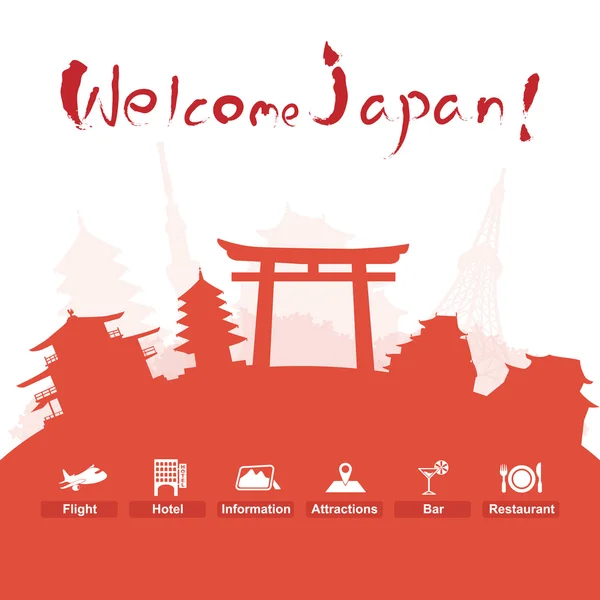 Japón con silueta de corte — Vector de stock