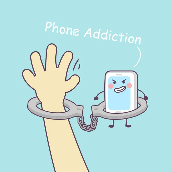 Schattige cartoon smartphone met handboeien — Stockvector