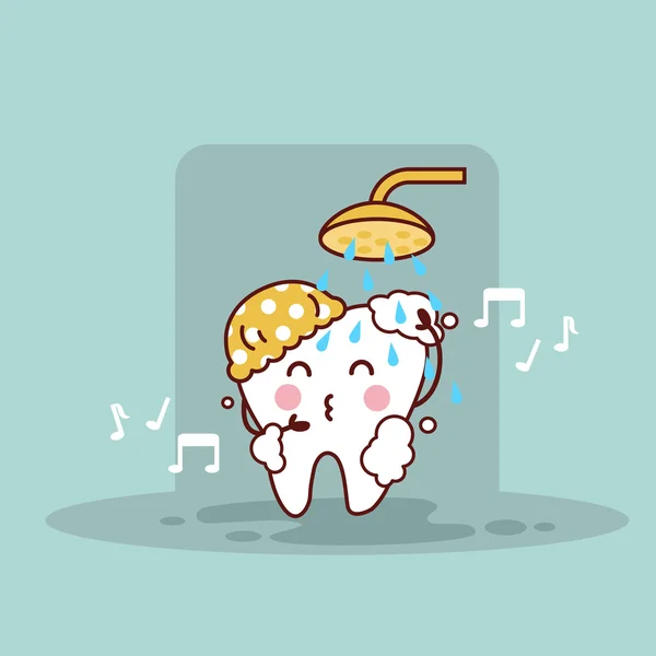 Roztomilý kreslený zub osprchování — Stockový vektor