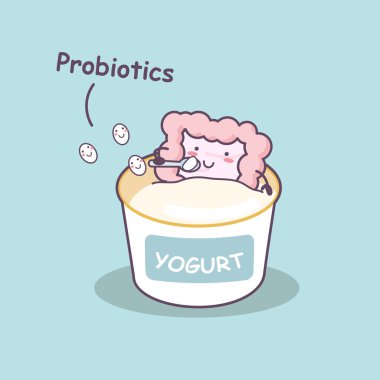 intestine eating yogurt with probiotics  clipart