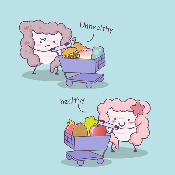 cartoon intestine with shopping cart