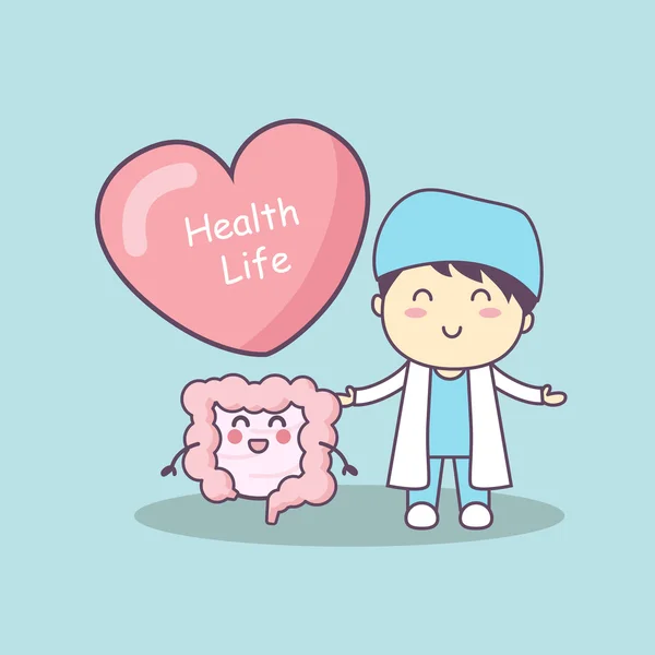 Mignon dessin animé médecin avec intestin — Image vectorielle