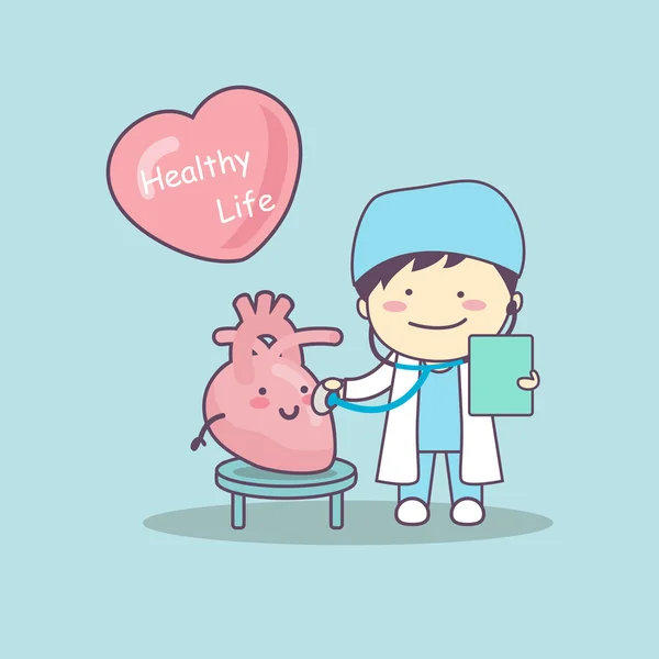 Bonito cartoon médico verificar coração — Vetor de Stock