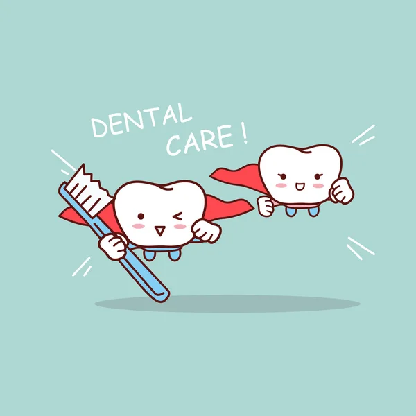 Καρτουν super δόντι με οδοντόβουρτσα — Διανυσματικό Αρχείο