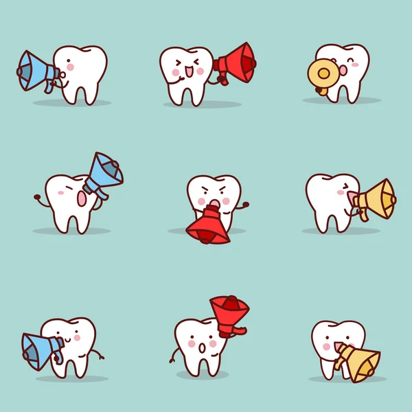 Dente de desenho animado com conjunto de alto-falante —  Vetores de Stock