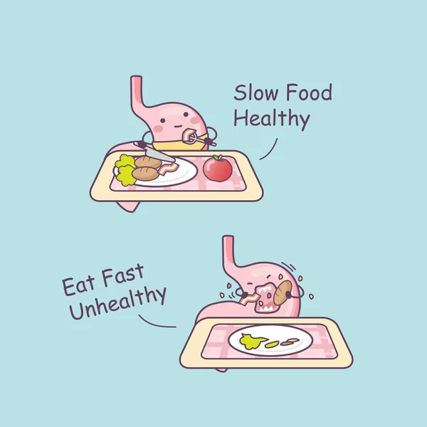 Dibujos animados estómago comida baja saludable — Vector de stock
