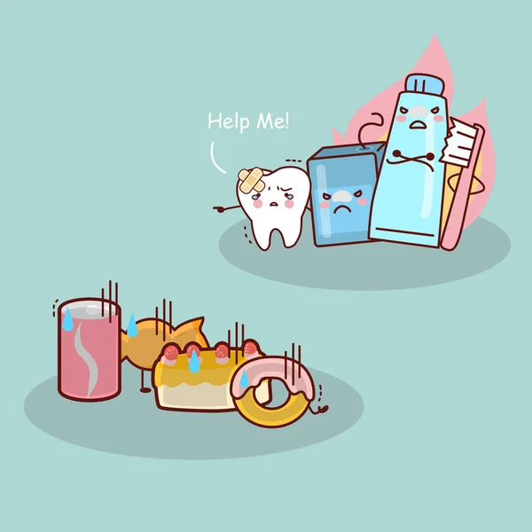Cartoon-Zahn gegen Süßigkeiten — Stockvektor