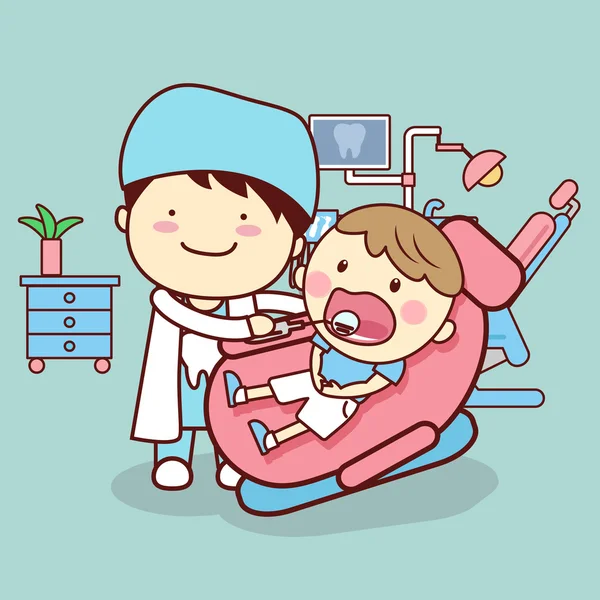 Ο γιατρός τον έλεγχο των δοντιών του παιδιού — Διανυσματικό Αρχείο