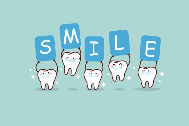 tooth smiling and holding billboard clipart