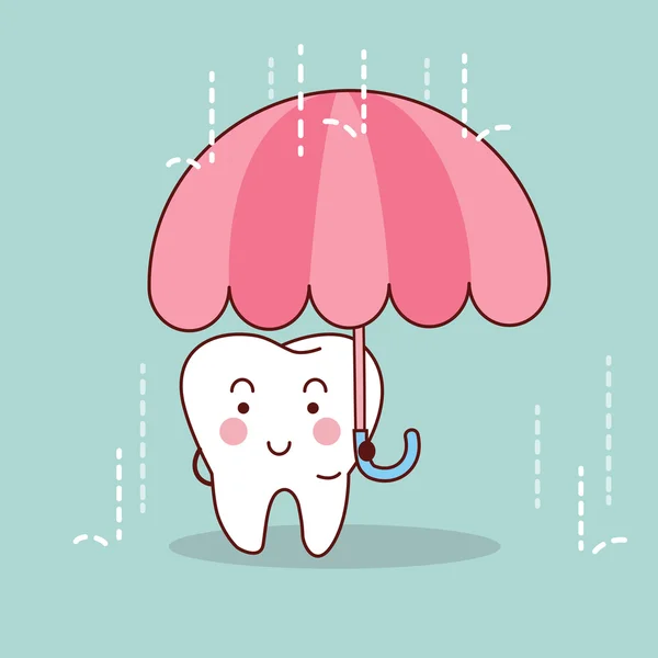 Cartoon tand med paraply — Stock vektor