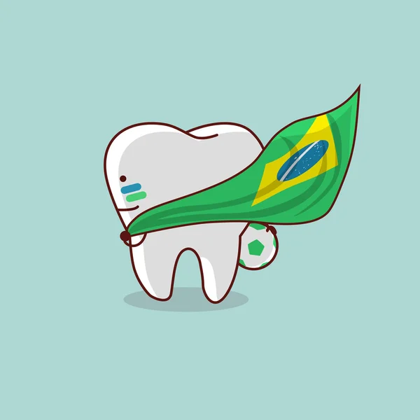 Dente de desenho animado com bandeira de Brzilian —  Vetores de Stock