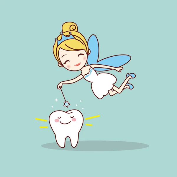 Cartoon  tooth with tooth fairy — Stock Vector