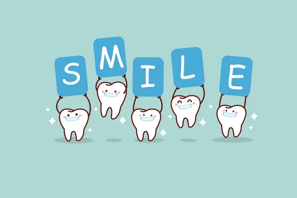 Dent souriant et tenant panneau d'affichage — Image vectorielle