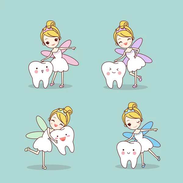 Cartoon  tooth with tooth fairy — Stock Vector