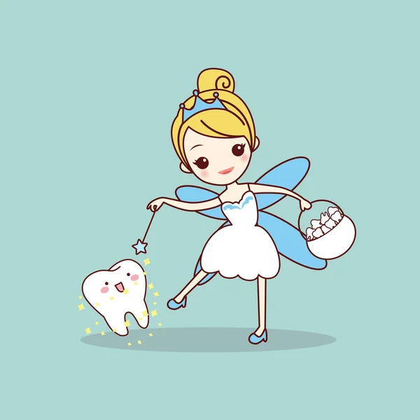 Cartoon  tooth with tooth fairy — Stock Vector