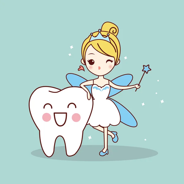 Cartoon  tooth with tooth fairy — Stock Vector