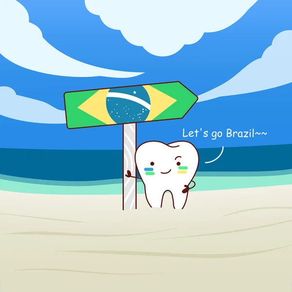 Dente de desenho animado com cartaz de brzilian —  Vetores de Stock