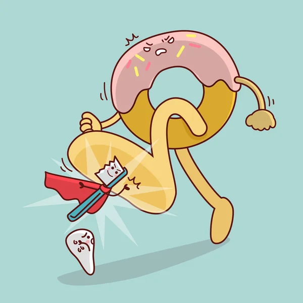 Paso donut gigante en los dientes — Vector de stock