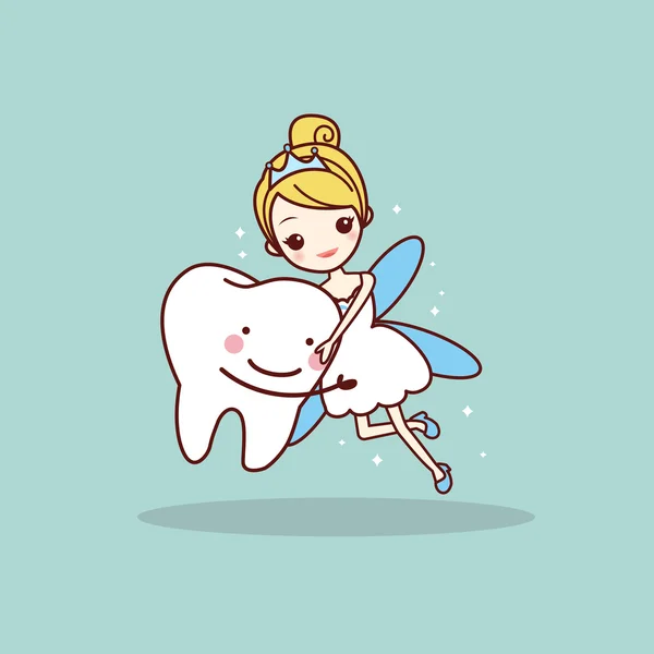 Cartoon  tooth with tooth fairy — Stock Vector