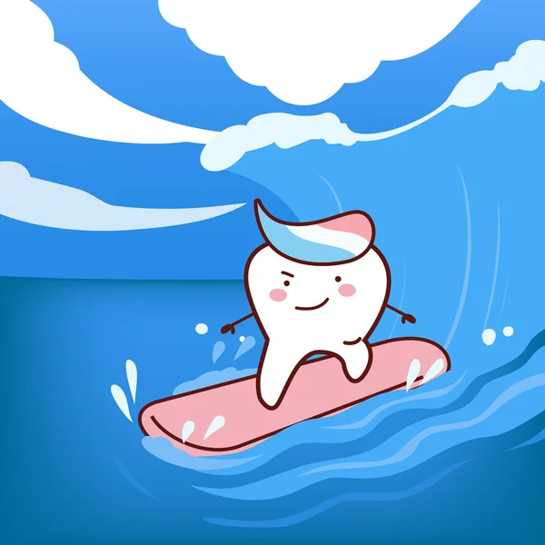 卡通牙齿冲浪 — 图库矢量图片