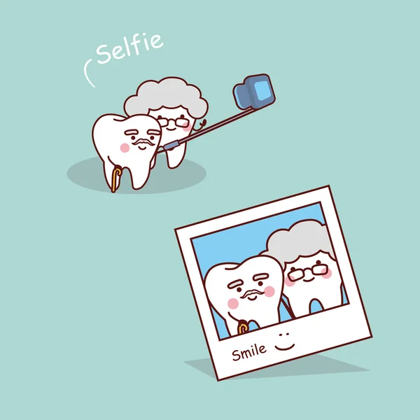 Kreskówka starszy zęby selfie — Wektor stockowy