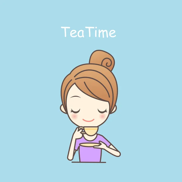 Мультяшная девушка пьет чай — стоковый вектор
