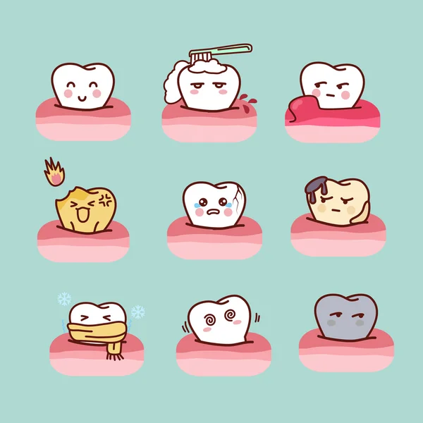 Dessin animé dents saines et cariées — Image vectorielle